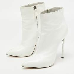 Pre Owned Casadei White Leather Platform Pointed Toe Ankle Boots Size 37.5