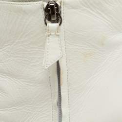 Pre Owned Casadei White Leather Platform Pointed Toe Ankle Boots Size 37.5