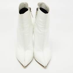 Pre Owned Casadei White Leather Platform Pointed Toe Ankle Boots Size 37.5