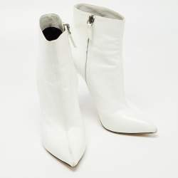 Pre Owned Casadei White Leather Platform Pointed Toe Ankle Boots Size 37.5