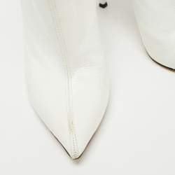 Pre Owned Casadei White Leather Platform Pointed Toe Ankle Boots Size 37.5