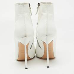 Pre Owned Casadei White Leather Platform Pointed Toe Ankle Boots Size 37.5