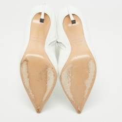 Pre Owned Casadei White Leather Platform Pointed Toe Ankle Boots Size 37.5