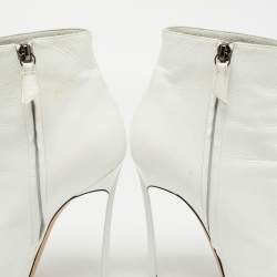 Pre Owned Casadei White Leather Platform Pointed Toe Ankle Boots Size 37.5