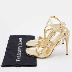 Pre Owned Casadei Metallic Gold Leather Ankle Strap Sandals Size 40