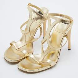 Pre Owned Casadei Metallic Gold Leather Ankle Strap Sandals Size 40