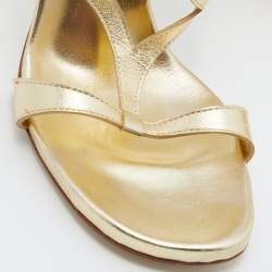 Pre Owned Casadei Metallic Gold Leather Ankle Strap Sandals Size 40