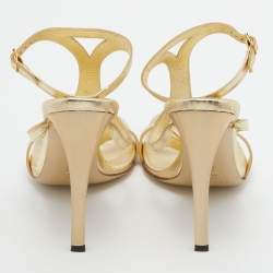 Pre Owned Casadei Metallic Gold Leather Ankle Strap Sandals Size 40