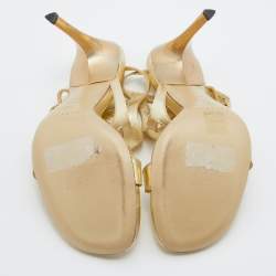 Pre Owned Casadei Metallic Gold Leather Ankle Strap Sandals Size 40