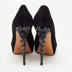 Pre Owned Casadei Black Suede Peep Toe Platform Pumps Size 39