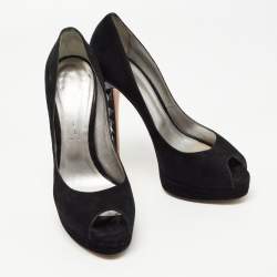 Pre Owned Casadei Black Suede Peep Toe Platform Pumps Size 39