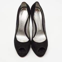 Pre Owned Casadei Black Suede Peep Toe Platform Pumps Size 39