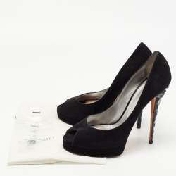 Pre Owned Casadei Black Suede Peep Toe Platform Pumps Size 39