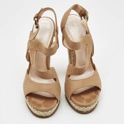 Pre Owned Casadei Light Brown Nubuck Leather Ankle Strap Espadrille Sandals Size 39