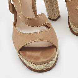 Pre Owned Casadei Light Brown Nubuck Leather Ankle Strap Espadrille Sandals Size 39