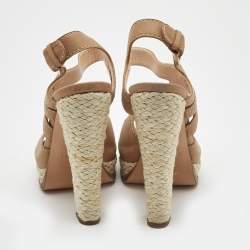 Pre Owned Casadei Light Brown Nubuck Leather Ankle Strap Espadrille Sandals Size 39