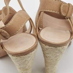 Pre Owned Casadei Light Brown Nubuck Leather Ankle Strap Espadrille Sandals Size 39