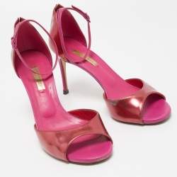 Casadei Pink Leather Candylux Ankle Strap Sandals Size 38