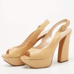 Casadei Beige Leather Platform Slingback Peep Toe Pumps Size 36.5