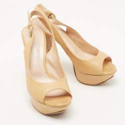 Casadei Beige Leather Platform Slingback Peep Toe Pumps Size 36.5