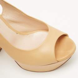 Casadei Beige Leather Platform Slingback Peep Toe Pumps Size 36.5