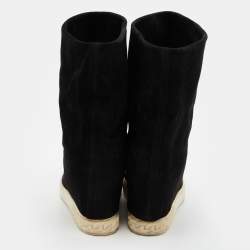 Pre Owned Casadei Black Suede Chain Cap Toe Foldover Wedge Boots Size 39