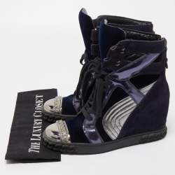 Casadei Tricolor Suede and Leather High Top Wedge Sneakers Size 38