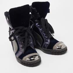 Casadei Tricolor Suede and Leather High Top Wedge Sneakers Size 38