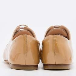 Pre Owned Casadei Beige Patent Leather Lace Up Oxfords Size 38