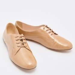 Pre Owned Casadei Beige Patent Leather Lace Up Oxfords Size 38