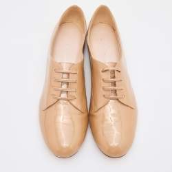 Pre Owned Casadei Beige Patent Leather Lace Up Oxfords Size 38
