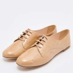Pre Owned Casadei Beige Patent Leather Lace Up Oxfords Size 38