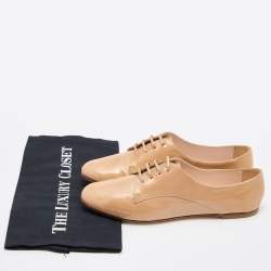 Pre Owned Casadei Beige Patent Leather Lace Up Oxfords Size 38