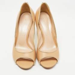 Pre Owned Casadei Beige Leather Blade Open Toe Pumps Size 37