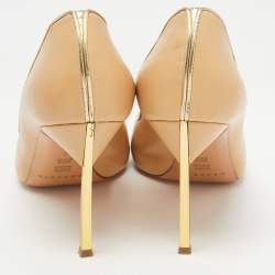 Pre Owned Casadei Beige Leather Blade Open Toe Pumps Size 37