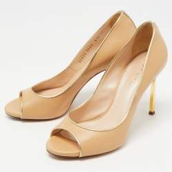 Pre Owned Casadei Beige Leather Blade Open Toe Pumps Size 37