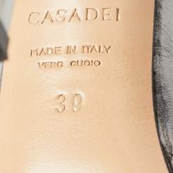 Pre Owned Casadei Metallic Silver Leather T-strap Sandals Size 39