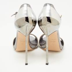 Pre Owned Casadei Metallic Silver Leather T-strap Sandals Size 39