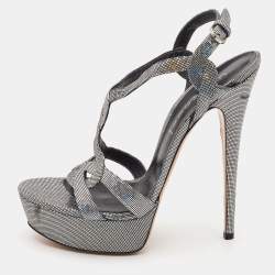 Casadei Metallic Glitter Suede Ankle Strap Sandals Size 41