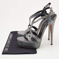 Casadei Metallic Glitter Suede Ankle Strap Sandals Size 41