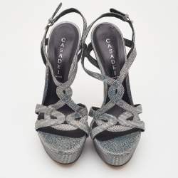 Casadei Metallic Glitter Suede Ankle Strap Sandals Size 41