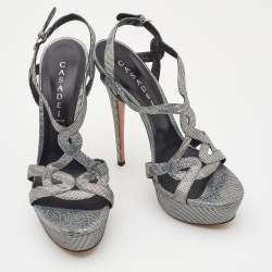 Casadei Metallic Glitter Suede Ankle Strap Sandals Size 41