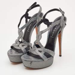 Casadei Metallic Glitter Suede Ankle Strap Sandals Size 41