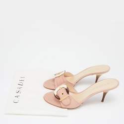 Pre Owned Casadei Pink Leather Buckle Detail Slide Sandals Size 40