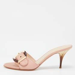 Pre Owned Casadei Pink Leather Buckle Detail Slide Sandals Size 40