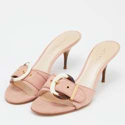 Pre Owned Casadei Pink Leather Buckle Detail Slide Sandals Size 40