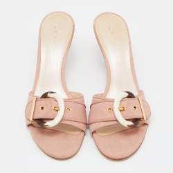 Pre Owned Casadei Pink Leather Buckle Detail Slide Sandals Size 40