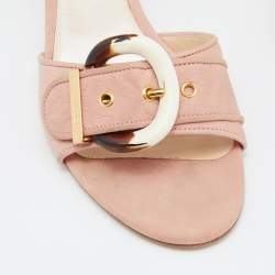 Pre Owned Casadei Pink Leather Buckle Detail Slide Sandals Size 40
