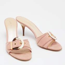 Pre Owned Casadei Pink Leather Buckle Detail Slide Sandals Size 40