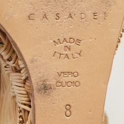 Pre Owned Casadei Beige Suede Raffia Wedge Platform Slingback Sandals Size 38